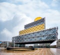 Birmingham England Library City Centenary Square Modern symmetrical pattern building cube construction with symmetry lines.