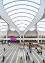 Birmingham Grand central Station Interior wide angle commuters and tourists waiting for trains modern futuristic design shops Royalty Free Stock Photo