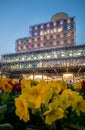 Birmingham library and spring flowers at Centenary Square