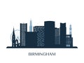 Birmingham skyline, monochrome silhouette. Royalty Free Stock Photo