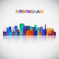 Birmingham skyline silhouette in colorful geometric style.