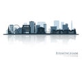 Birmingham skyline silhouette with reflection. Royalty Free Stock Photo