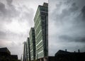 Financial district modern architecture office building cityscape with reflection in large glass windows Royalty Free Stock Photo