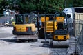 BIRMINGHAM, UK - March 2018 Civil Plant Hire Ground Equipment Resting from Activity. Construction Machinery Vehicles