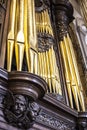 BIRMINGHAM, UK - March 2018 Golden Organ Pipes at St. Philip Cathedral Birmingham England. Elaborate Wood Carving of