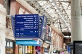 BIRMINGHAM, UK - March 2018 Hanging Information Board Directing People Where To Go. Signage Indicating Directions inside