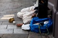 BIRMINGHAM, UK - March 2018 Homeless Person Living and Sleeping on the Street. Rough Sleeper Begging Money from