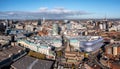 Aerial view of a Birmingham Bullring and Selfridges Store in a cityscape skyline