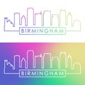 Birmingham USA skyline. Colorful linear style.