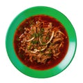 Birria On A Green Abstraction Round Plate On Isolated Transparent Background Mexican Food. Generative AI