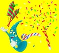 Birtday Decoration With Trumpet In Yellow Background Cartoon