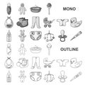 Birth of a baby monochrom icons in set collection for design. Newborn and accessories vector symbol stock web