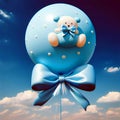 Greeting: The birth of a boy as a light blue flight. A balloon in the sky Royalty Free Stock Photo