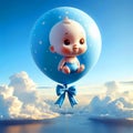 Greeting: The birth of a boy as a light blue flight. A balloon in the sky Royalty Free Stock Photo