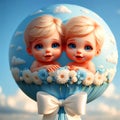 Greeting: The birth of a boy as a light blue flight. A balloon in the sky Royalty Free Stock Photo