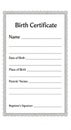 A birth certificate template featuring a decorative border with sections labeled for Royalty Free Stock Photo