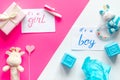 Birth child baby shower concept boy or girl top view Royalty Free Stock Photo