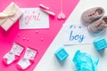 Birth child baby shower concept boy or girl top view Royalty Free Stock Photo