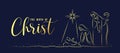 The birth of christ - abstract gold line drawing The Nativity with mary and joseph in a manger with baby Jesus on dark blue Royalty Free Stock Photo