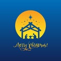 Birth of Christ, Silhouette of Mary, Joseph and Jesus with text Merry Christmas. Vector EPS 10 Royalty Free Stock Photo