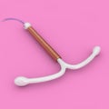 Birth Control Concept. T Shape IUD Copper Intrauterine Device. 3d Rendering