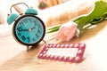 Birth control pills and  clock Royalty Free Stock Photo