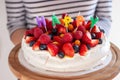 Birth day homemade pavlova cake with berries