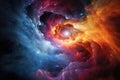 Birth of a new star inside a multicolored nebula of colorful clouds of gas and cosmic dust. Abstract space background, generative