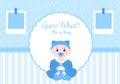 Birth Photo is it a Boy with a Baby Image and Blue Color Background Cartoon Illustration for Greeting Card or Signboard Royalty Free Stock Photo