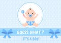 Birth Photo is it a Boy with a Baby Image and Blue Color Background Cartoon Illustration for Greeting Card or Signboard Royalty Free Stock Photo