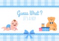 Birth Photo is it a Boy with a Baby Image and Blue Color Background Cartoon Illustration for Greeting Card or Signboard Royalty Free Stock Photo