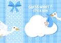 Birth Photo is it a Boy with a Baby Image and Blue Color Background Cartoon Illustration for Greeting Card or Signboard Royalty Free Stock Photo