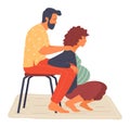 Birth position for pregnant woman, husband help wife to relax, making massage, comfortable posture