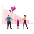 Birth Rate and Demographic Datum Concept. Happy Parents and Little Daughter Characters Royalty Free Stock Photo