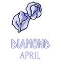 Birth Stone for April Clip Art. Diamond Crystal Mystic Order Precious Rock for Birthday date. White Treasure.Illustration Doodle