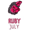 Birth Stone for July Clip Art. Ruby Crystal Mystic Order Precious Rock for Birthday date. Red Treasure.Illustration Doodle in Flat Royalty Free Stock Photo
