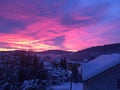 The birth of the sun in Bukovel unusual color Royalty Free Stock Photo