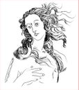 `The Birth of Venus` by Sandro Botticelli hand drawn vector Illustration