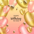 Happy Birthday background. Pink and Gold Balloons. Royalty Free Stock Photo