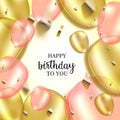 Happy Birthday background. Pink and Gold Balloons. Royalty Free Stock Photo