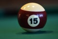 The number fifteen ball on pool table Royalty Free Stock Photo