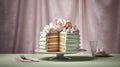 Birthday background with a beautiful decorated birthday cake, copy space is available. Royalty Free Stock Photo