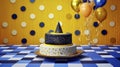 Birthday background with a beautiful decorated birthday cake, copy space is available Royalty Free Stock Photo