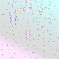 Birthday Background with colorful serpantine and silver Confetti, vector illustration Royalty Free Stock Photo