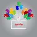 Birthday background with flying balloons border rectangle frame and copyspace. Vector illustration. Royalty Free Stock Photo