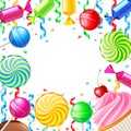 Birthday background with sweets. Vector illustration