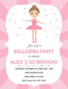 Birthday ballerina party invitation. Little girl ballerina in pink tutu dress. Cute cartoon character. Royalty Free Stock Photo