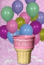 Birthday Balloons and Ice Cream Cone Digital Background Royalty Free Stock Photo