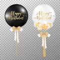 Birthday balloons on transparent background. Realistic black and white glossy balloon vector illustration. For decorations Royalty Free Stock Photo