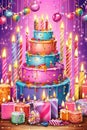 birthday banner with sparkling lights background Royalty Free Stock Photo